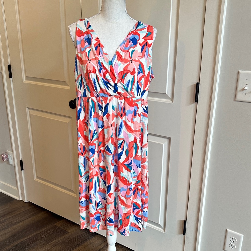 St. John's Bay Coral Multi Floral Sleeveless Midi Dress